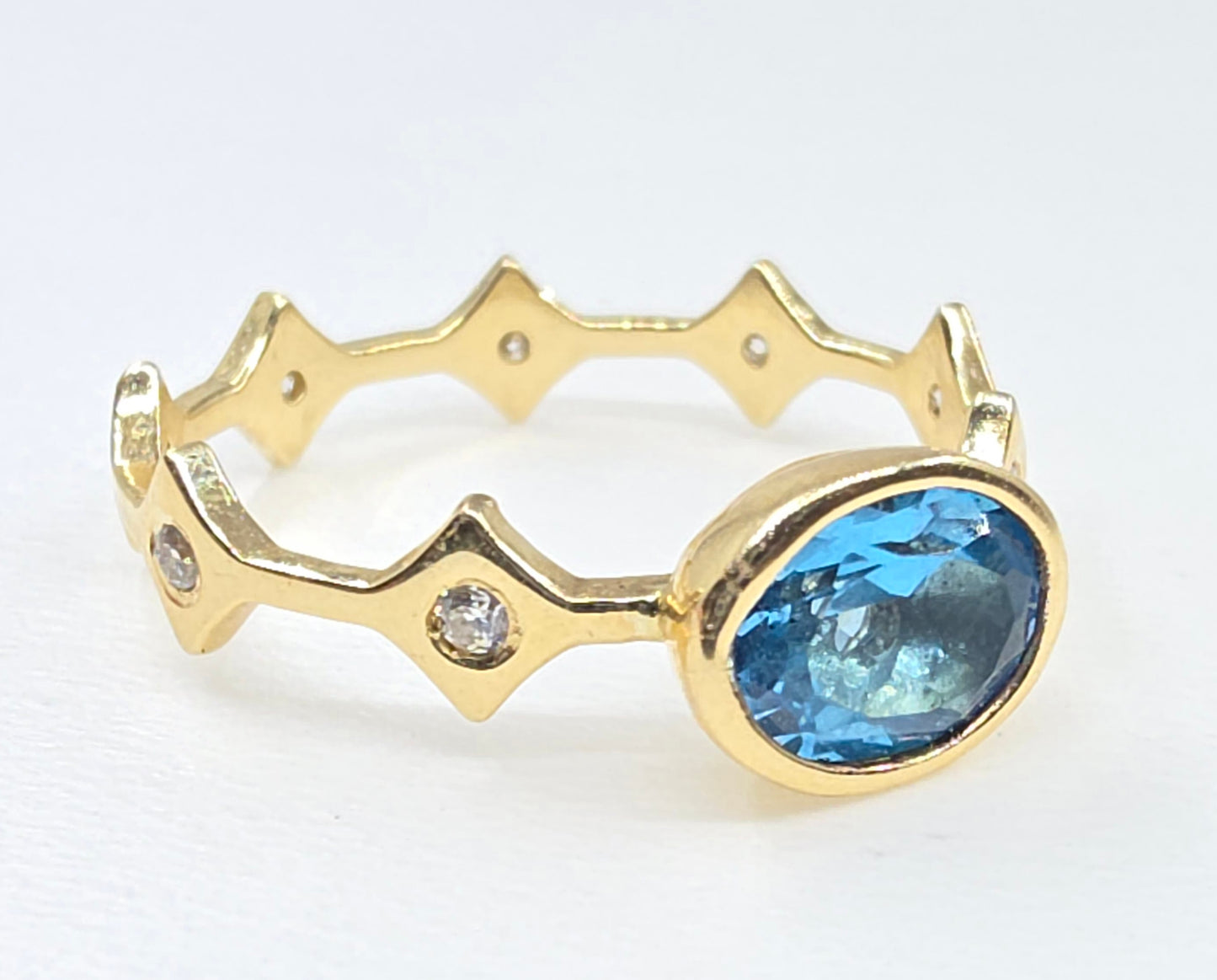 Blue Topaz Stacking Ring 14k Yellow Gold - Handmade Jewelry #639