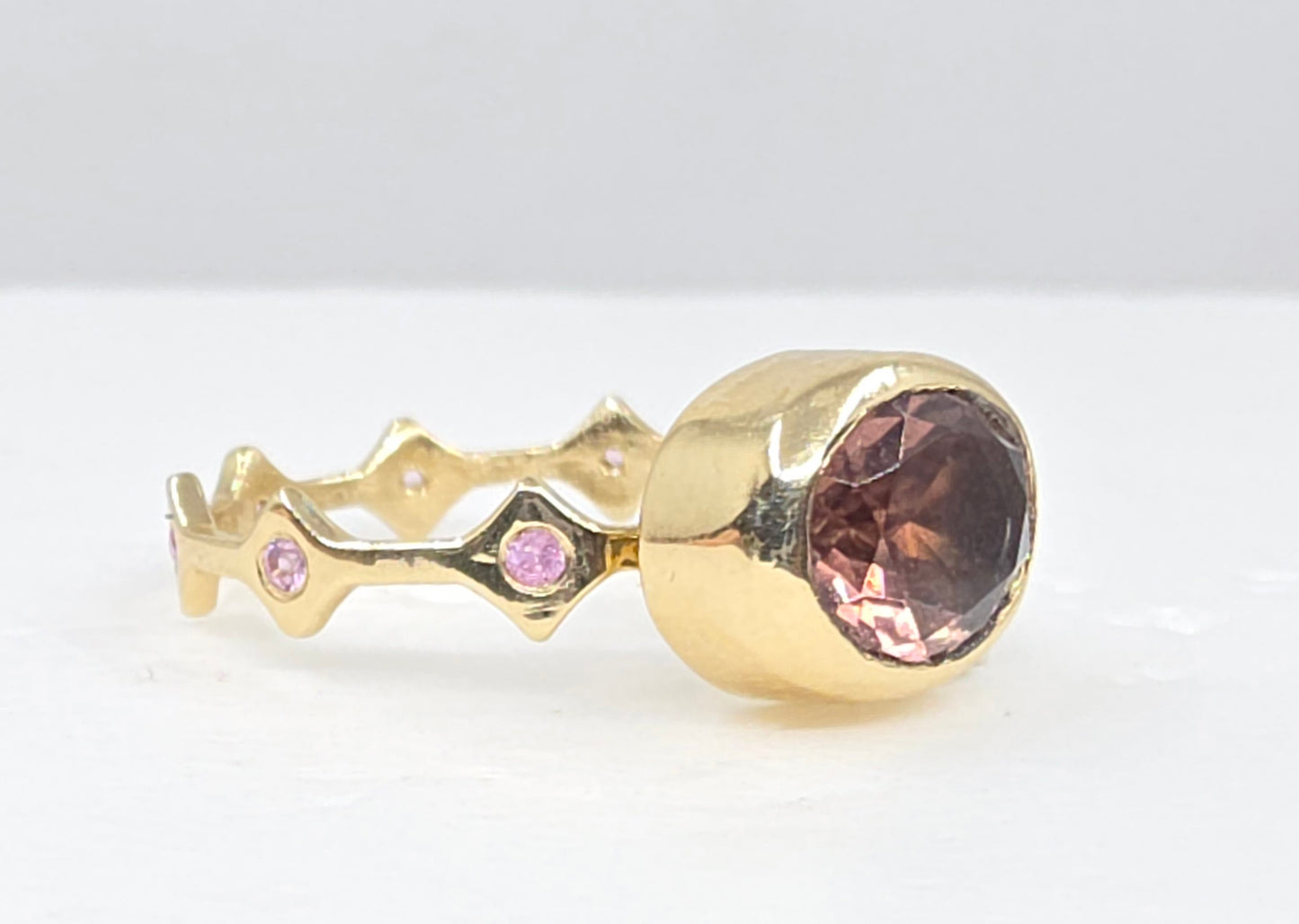 Pink Tourmaline Stacking Ring 14k Yellow Gold - Handmade Jewelry #640