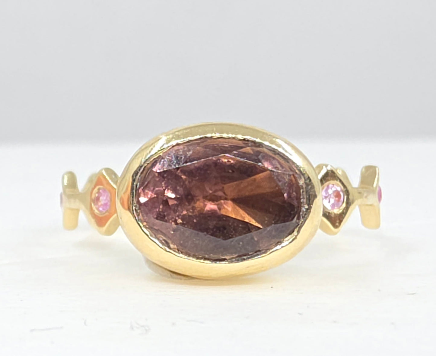 Pink Tourmaline Stacking Ring 14k Yellow Gold - Handmade Jewelry #640