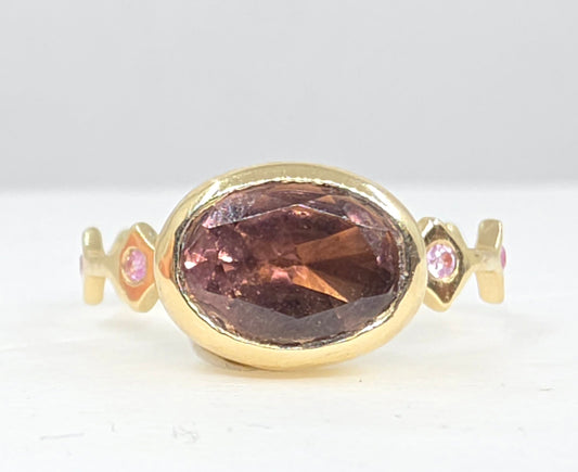 Pink Tourmaline Stacking Ring 14k Yellow Gold - Handmade Jewelry #640