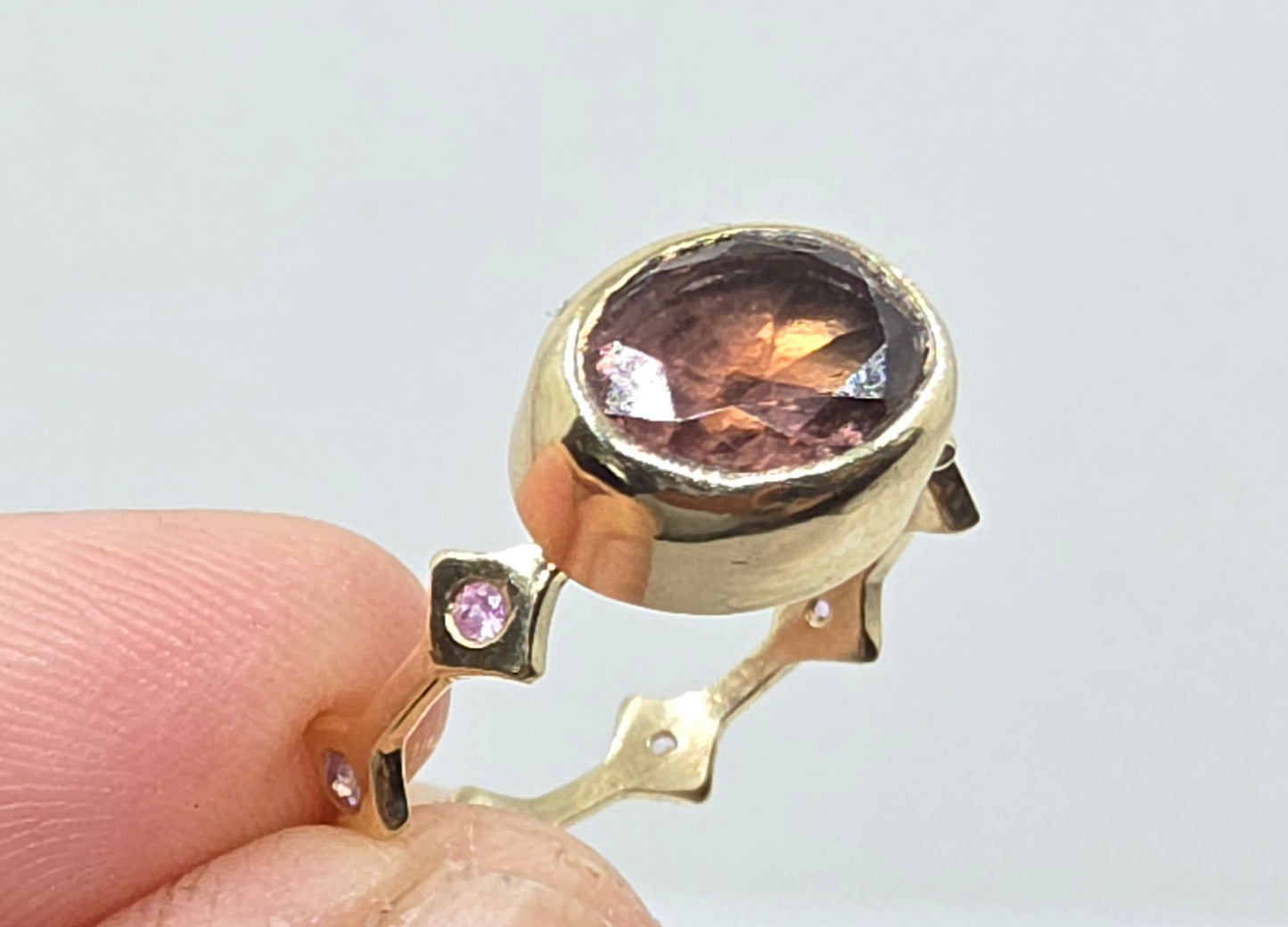 Pink Tourmaline Stacking Ring 14k Yellow Gold - Handmade Jewelry #640