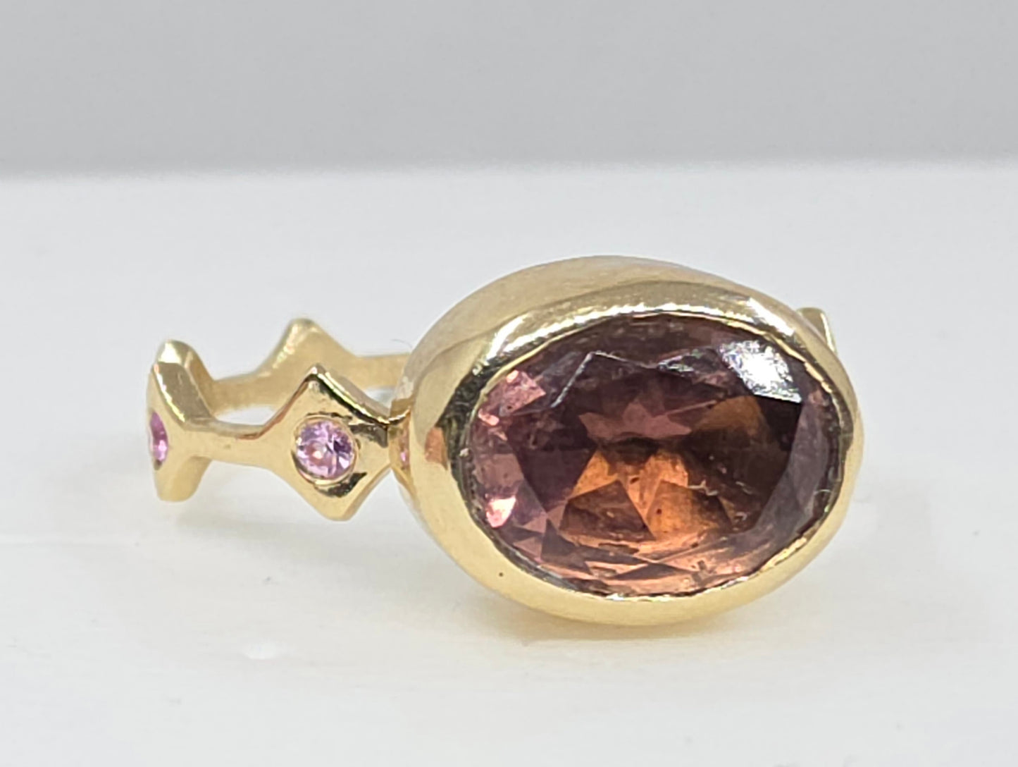 Pink Tourmaline Stacking Ring 14k Yellow Gold - Handmade Jewelry #640