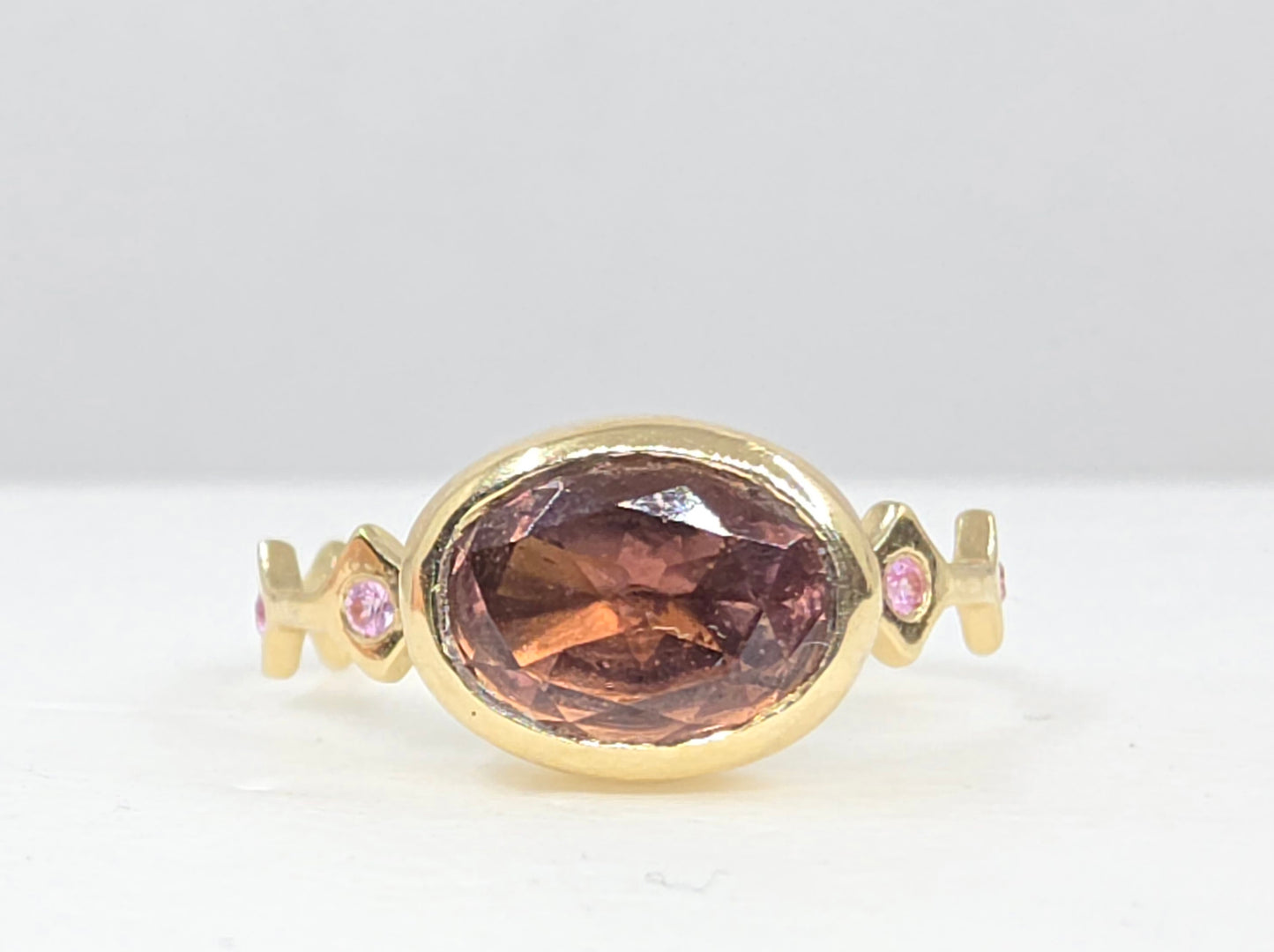 Pink Tourmaline Stacking Ring 14k Yellow Gold - Handmade Jewelry #640