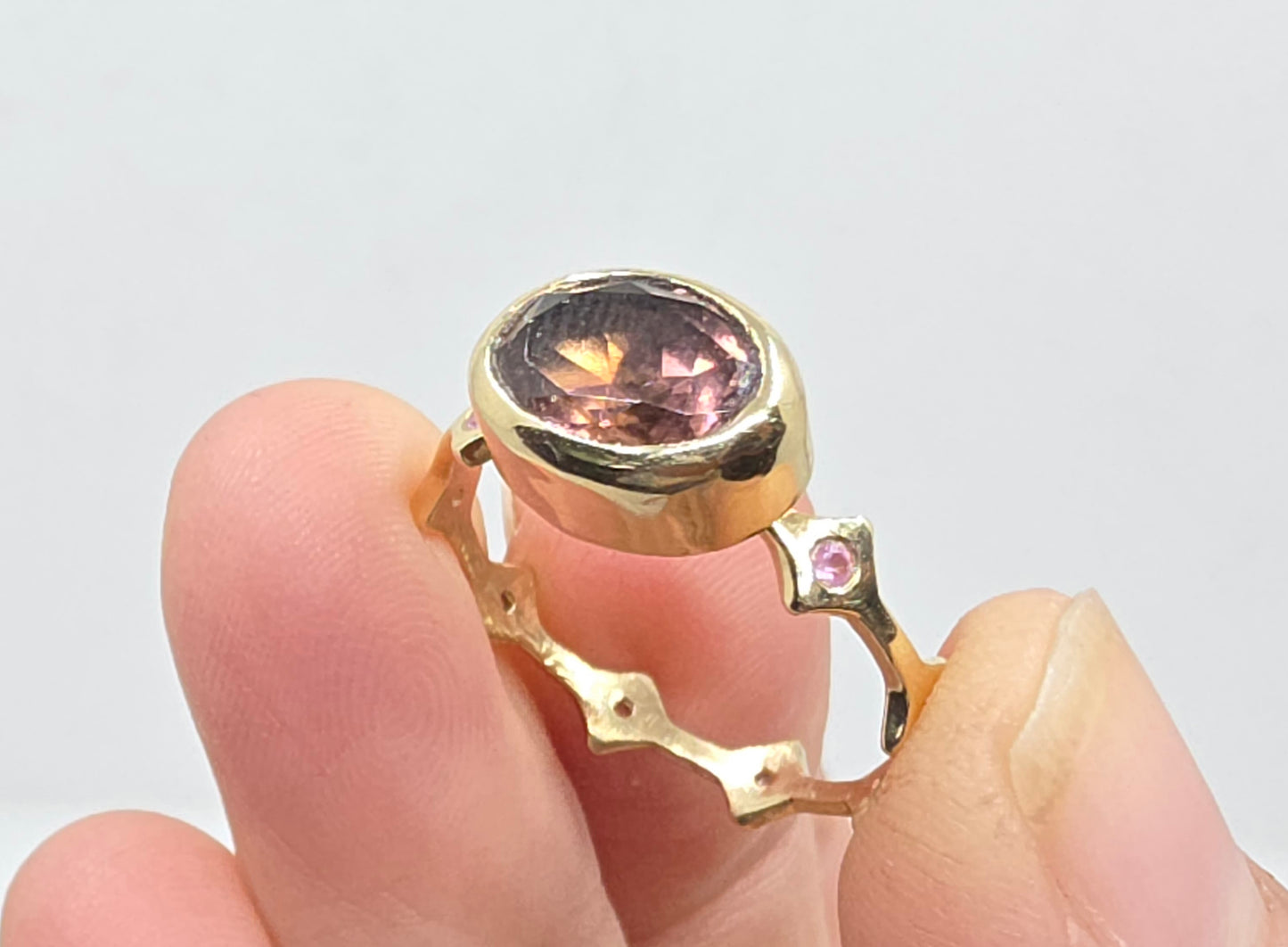 Pink Tourmaline Stacking Ring 14k Yellow Gold - Handmade Jewelry #640