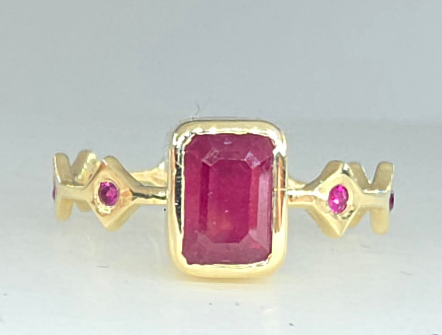 Red Ruby Stacking Ring 14k Yellow Gold - Handmade Jewelry #638