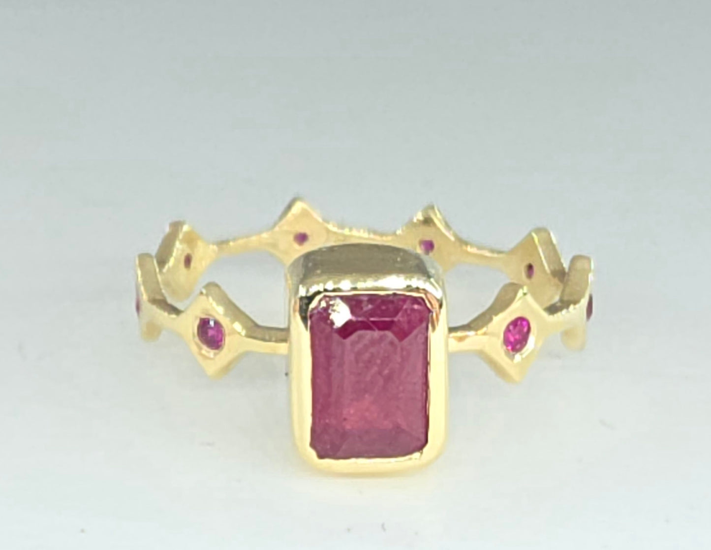 Red Ruby Stacking Ring 14k Yellow Gold - Handmade Jewelry #638