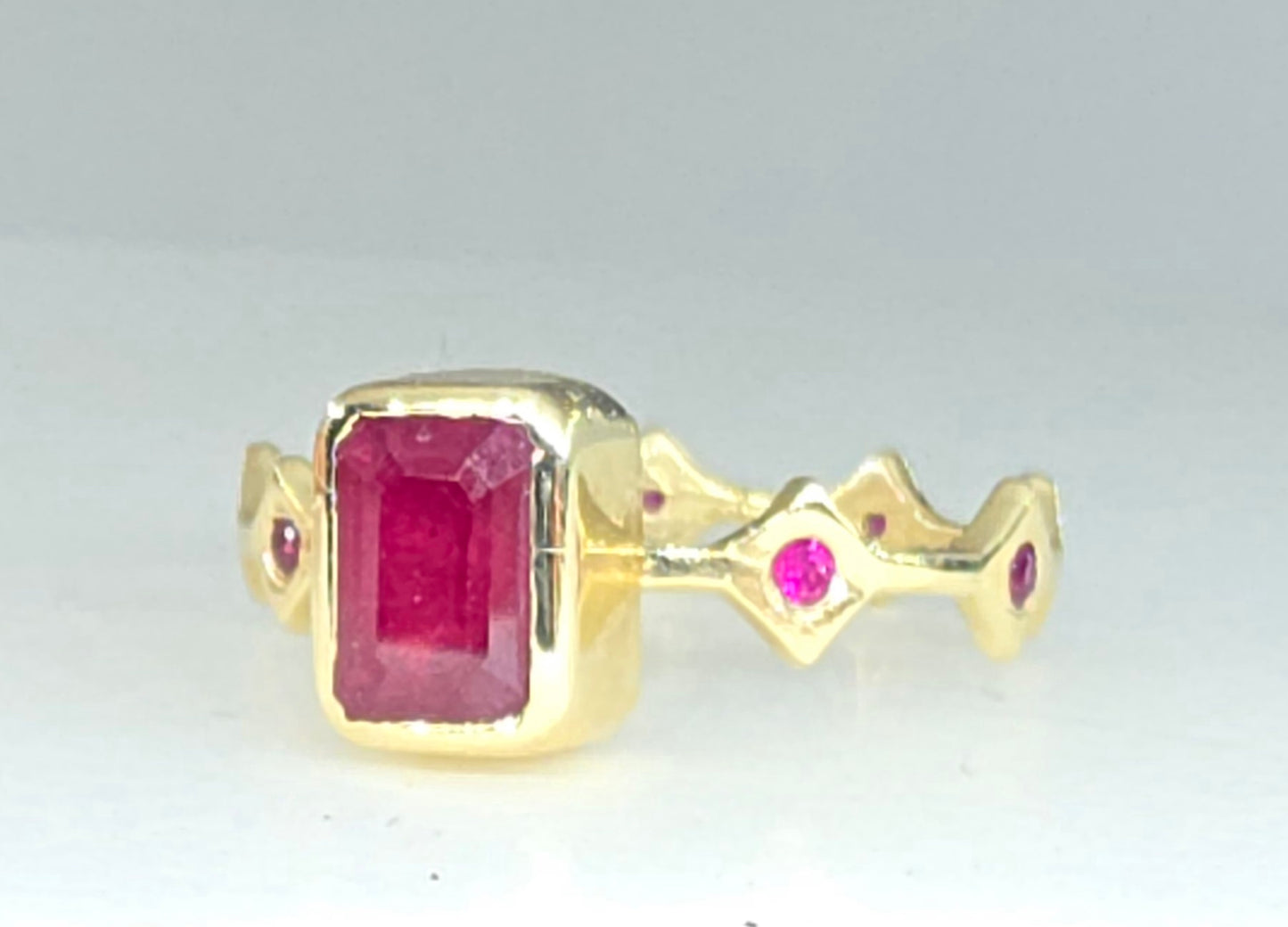 Red Ruby Stacking Ring 14k Yellow Gold - Handmade Jewelry #638