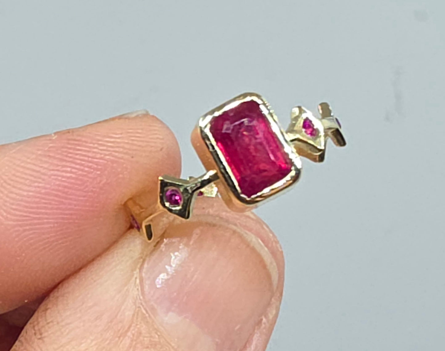 Red Ruby Stacking Ring 14k Yellow Gold - Handmade Jewelry #638