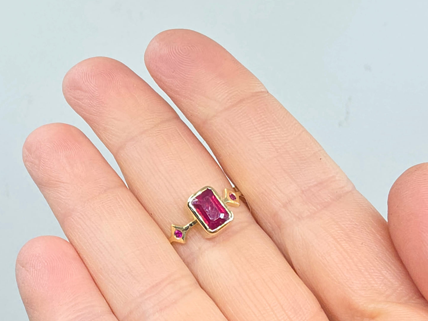 Red Ruby Stacking Ring 14k Yellow Gold - Handmade Jewelry #638