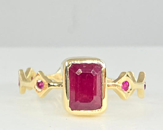 Red Ruby Stacking Ring 14k Yellow Gold - Handmade Jewelry #638
