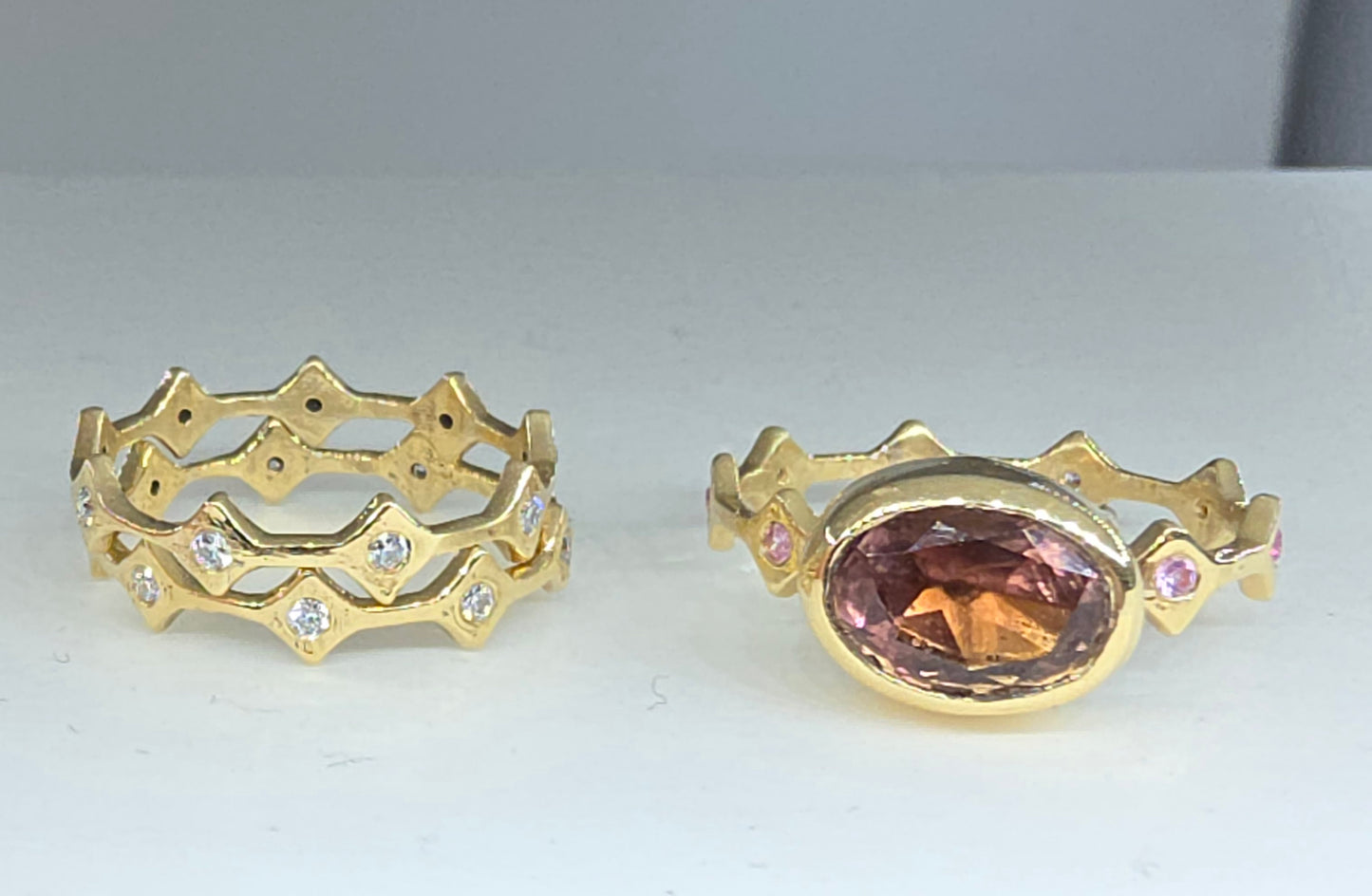 Pink Tourmaline Stacking Ring 14k Yellow Gold - Handmade Jewelry #640