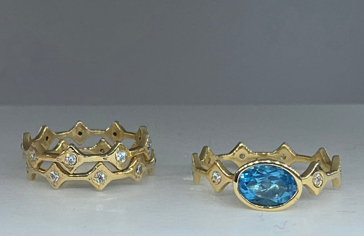 Blue Topaz Stacking Ring 14k Yellow Gold - Handmade Jewelry #639