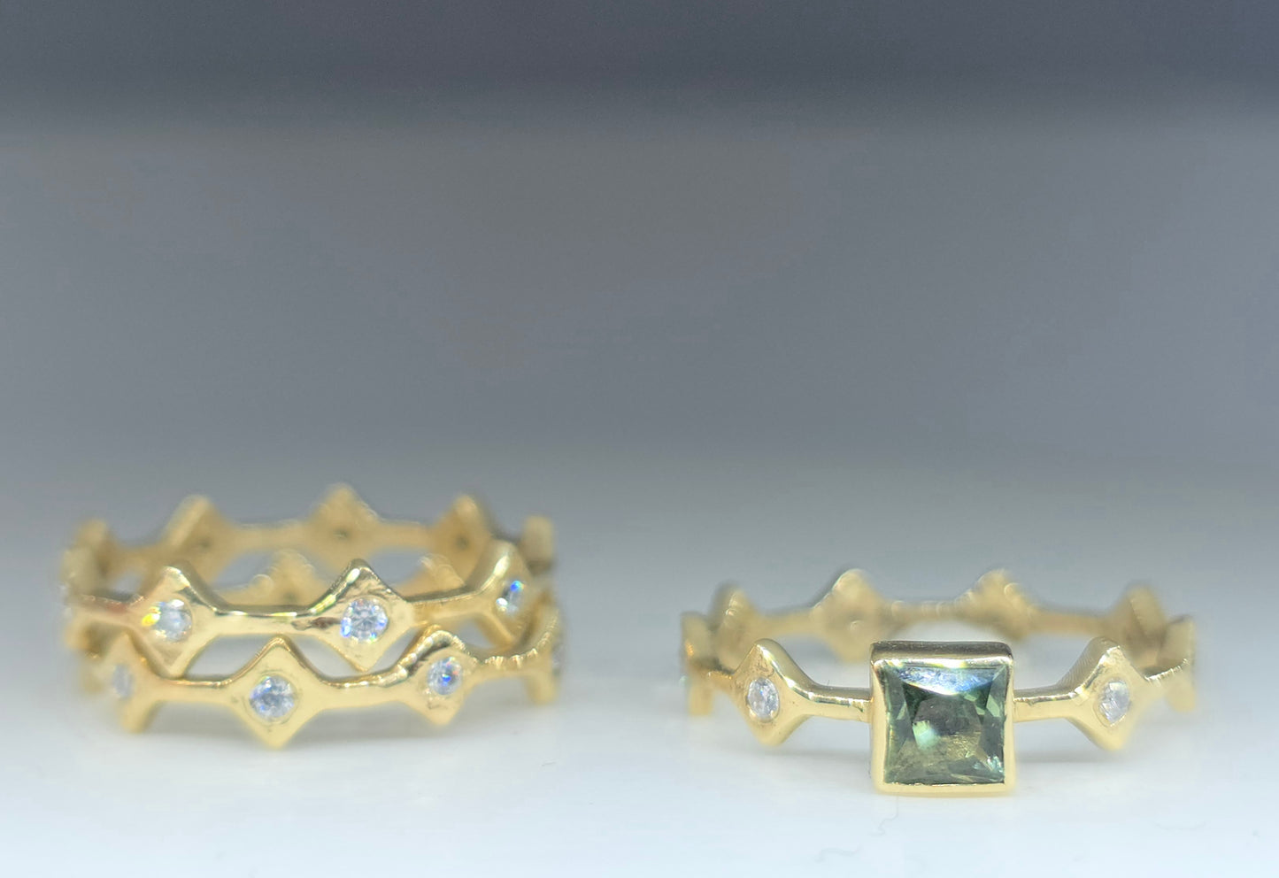 Green Sapphire Stacking Ring 14k Yellow Gold - Handmade Jewelry #642