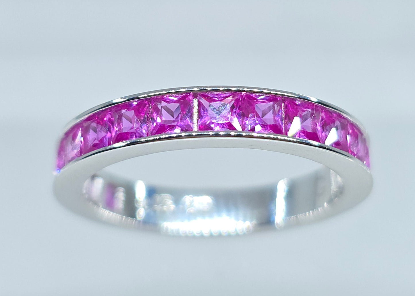 Pink Channel Set Gemstone Sterling Silver Eternity Band #655