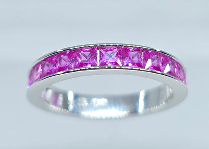 Pink Channel Set Gemstone Sterling Silver Eternity Band #655