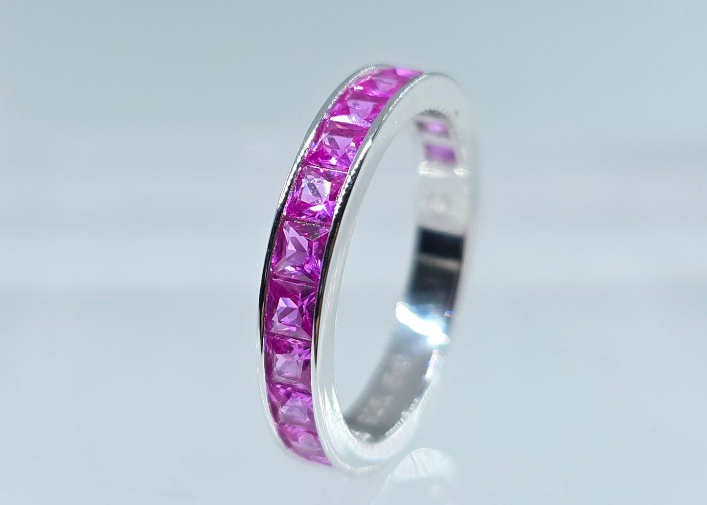 Pink Channel Set Gemstone Sterling Silver Eternity Band #655
