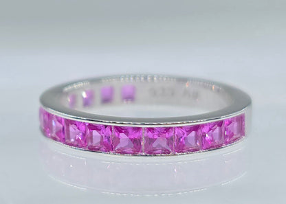 Pink Channel Set Gemstone Sterling Silver Eternity Band #655