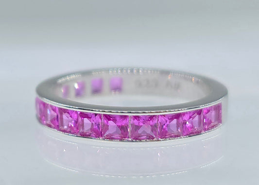 Pink Channel Set Gemstone Sterling Silver Eternity Band #655
