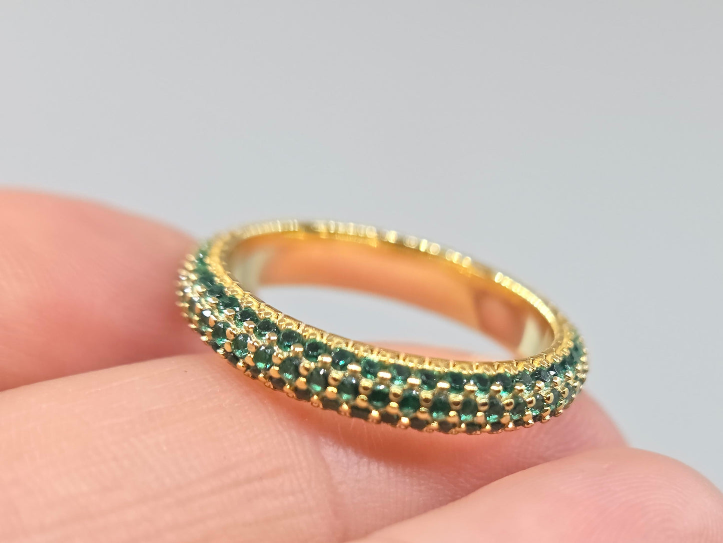 Green Gemstone Eternity Band Gold Plated Ring #660