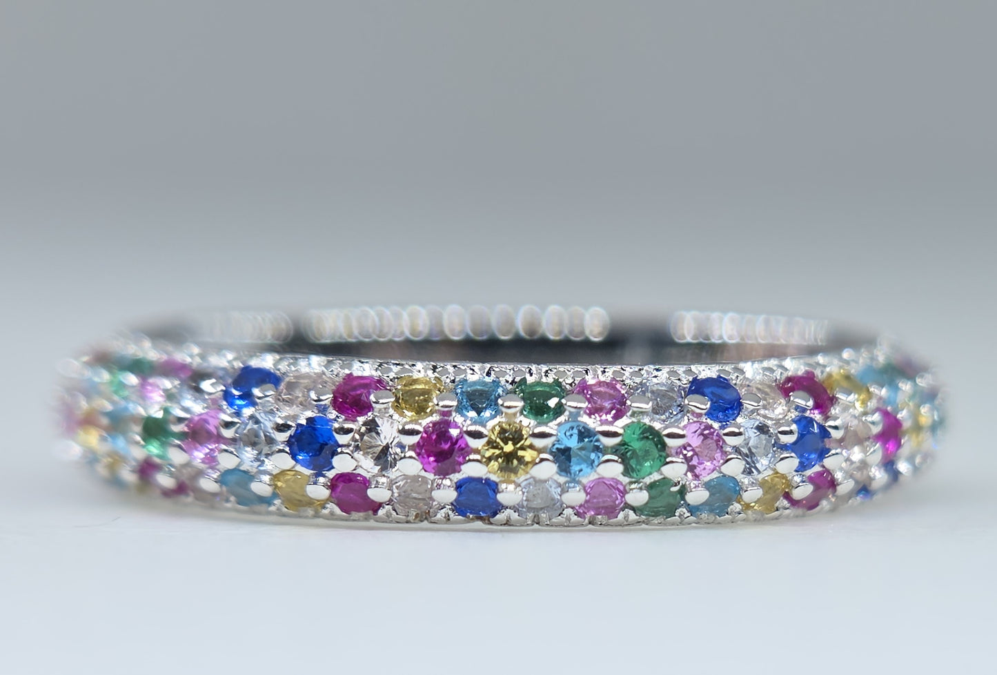Multi-Color Gemstone Eternity Band Sterling Silver Ring #659
