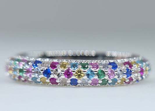 Multi-Color Gemstone Eternity Band Sterling Silver Ring #659