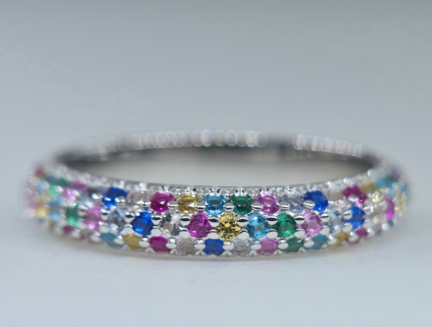 Multi-Color Gemstone Eternity Band Sterling Silver Ring #659