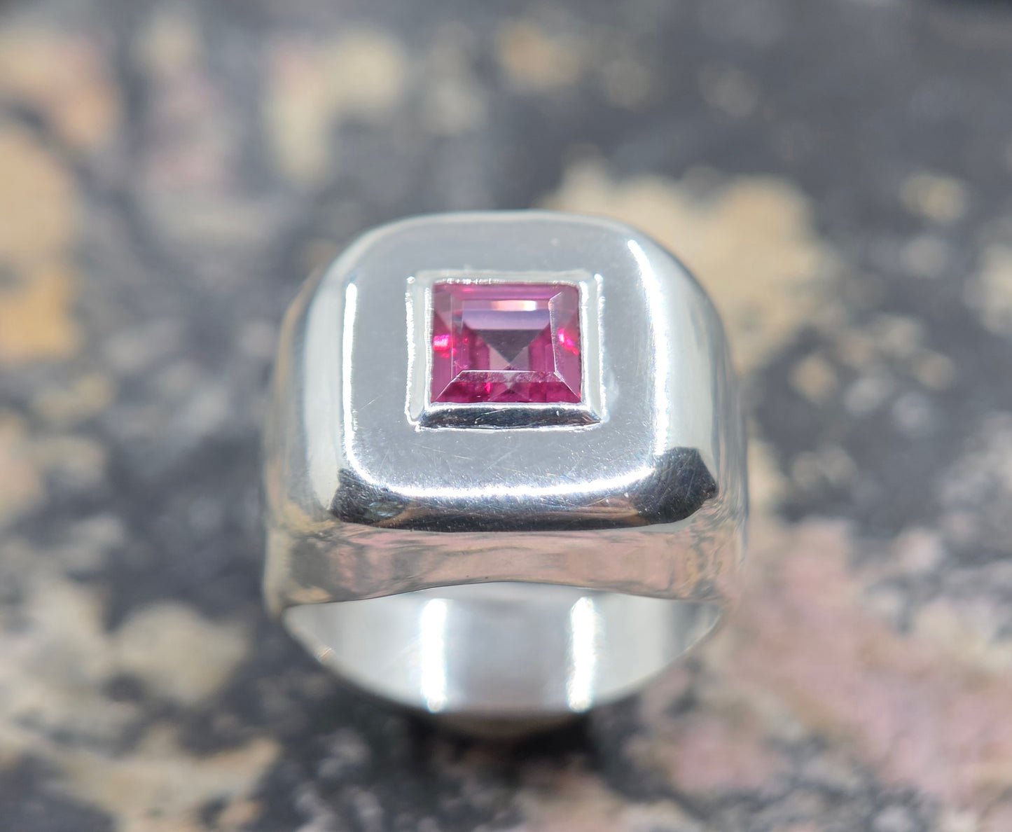 Sterling Silver Pink Topaz Gemstone Signet Ring #672