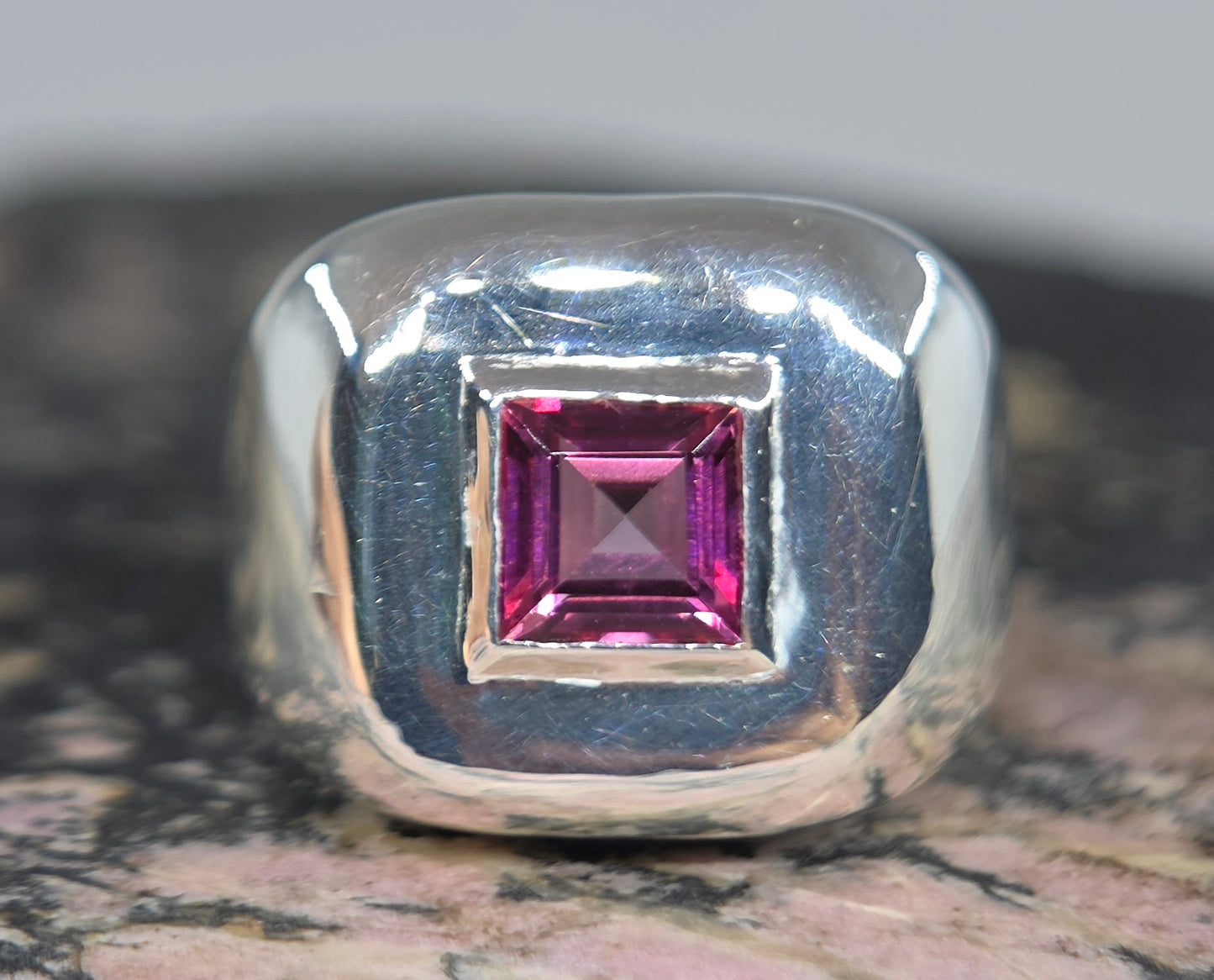 Sterling Silver Pink Topaz Gemstone Signet Ring #672