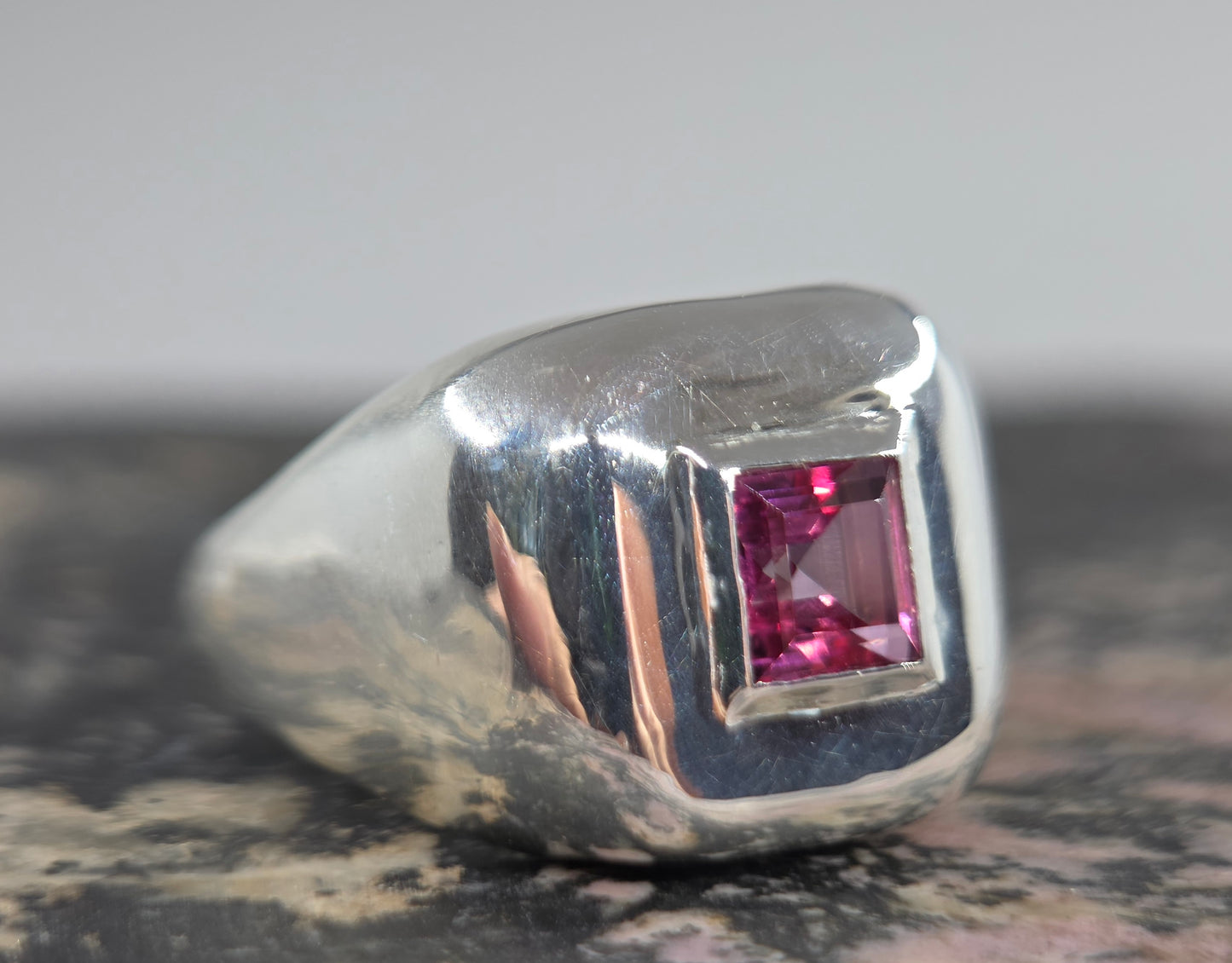Sterling Silver Pink Topaz Gemstone Signet Ring #672
