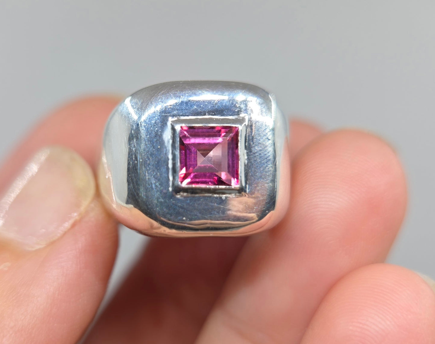 Sterling Silver Pink Topaz Gemstone Signet Ring #672