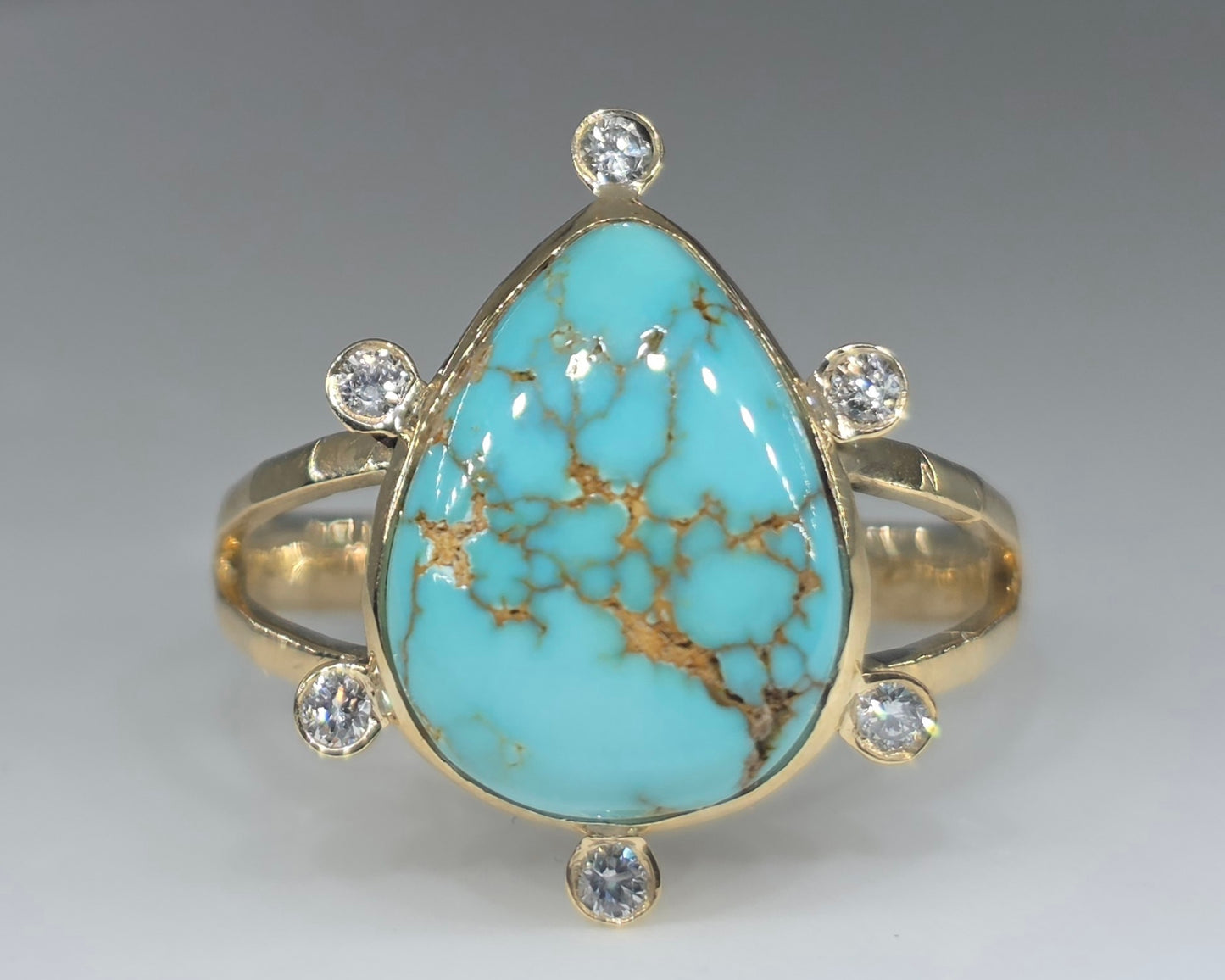 Natural Turquoise & Diamond Ring 14k Gold #674