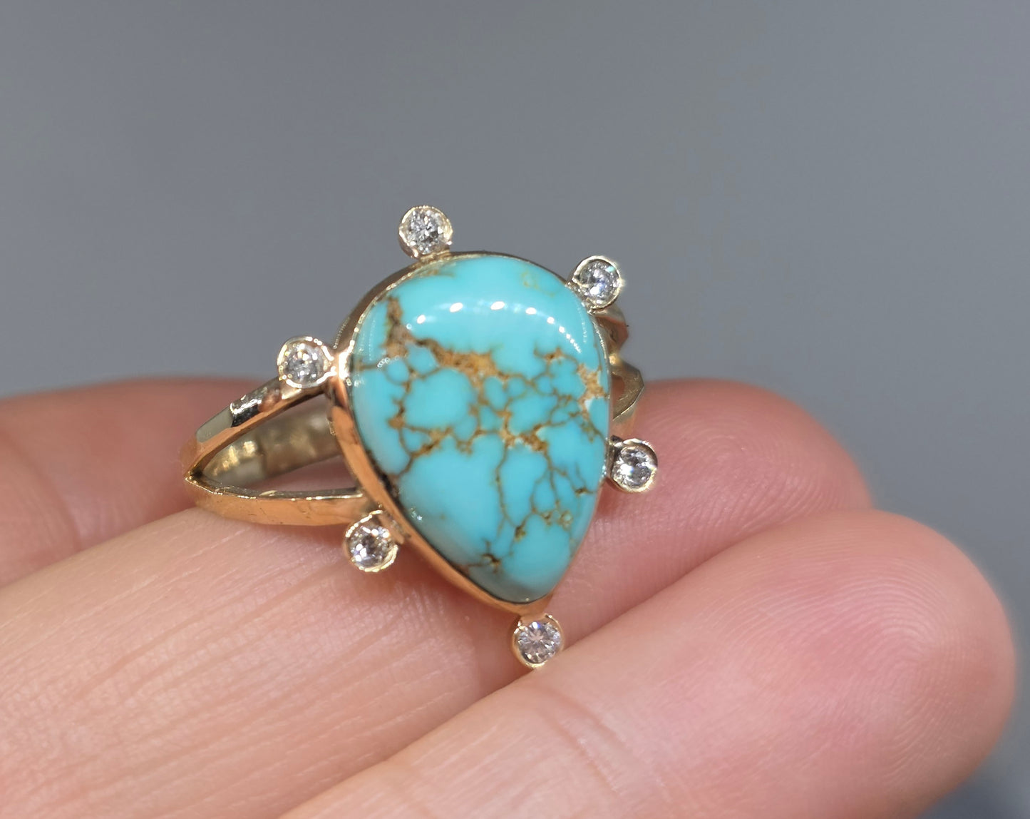 Natural Turquoise & Diamond Ring 14k Gold #674
