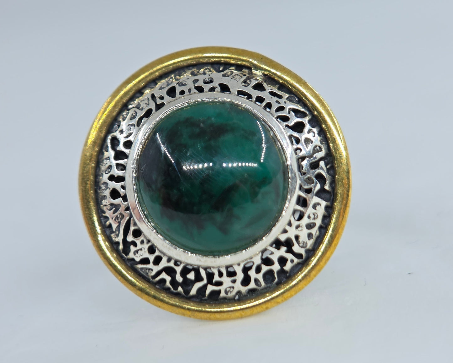 Sterling Silver & Brass Turquoise Gemstone Ring #675