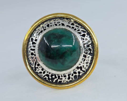 Sterling Silver & Brass Turquoise Gemstone Ring #675