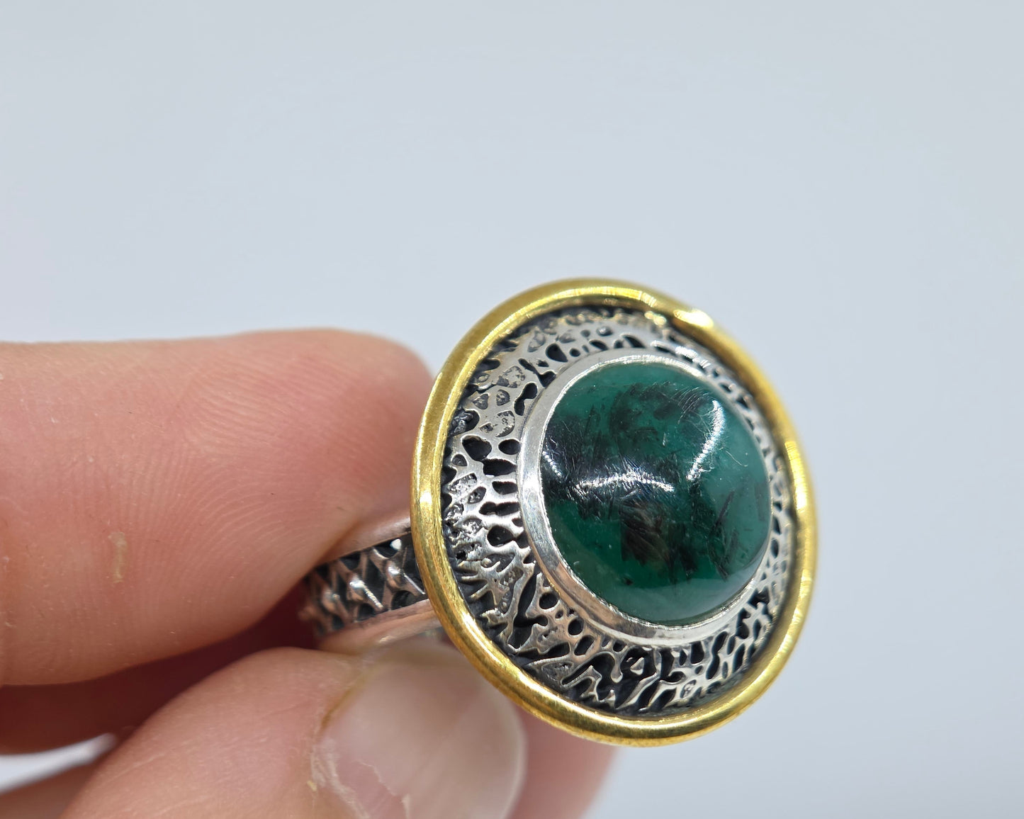 Sterling Silver & Brass Turquoise Gemstone Ring #675