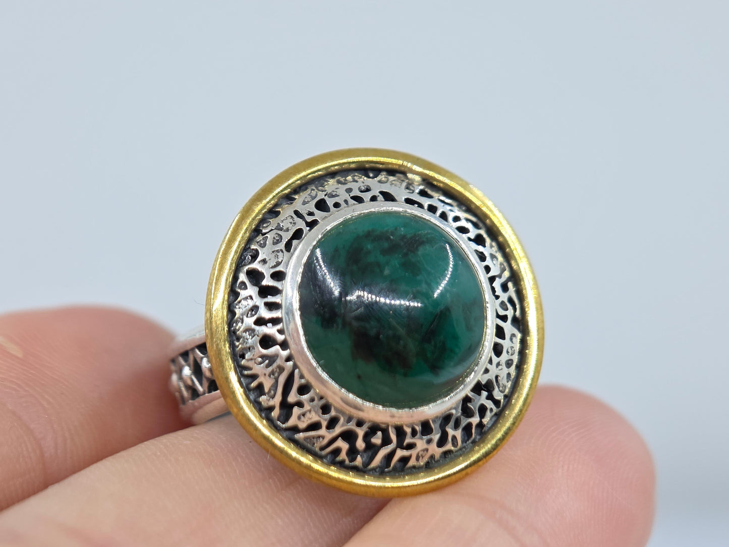 Sterling Silver & Brass Turquoise Gemstone Ring #675