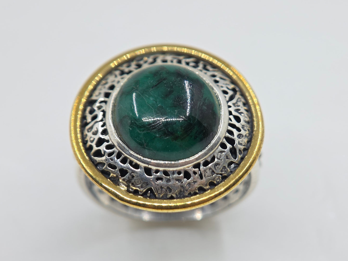 Sterling Silver & Brass Turquoise Gemstone Ring #675