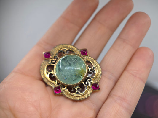 Sterling Silver & Brass Emerald Gemstone Rustic Ring #677