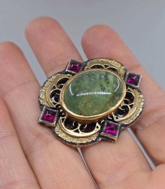 Sterling Silver & Brass Emerald Gemstone Rustic Ring #676