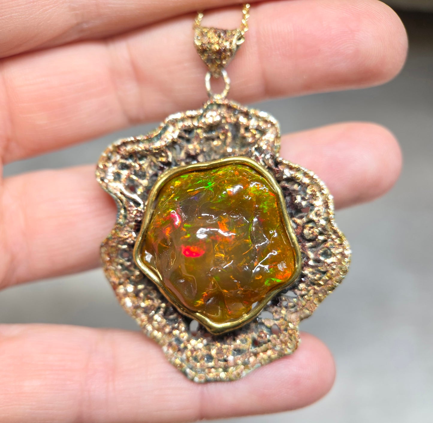 Large Natural Opal Specimen Pendant Sterling Silver #680