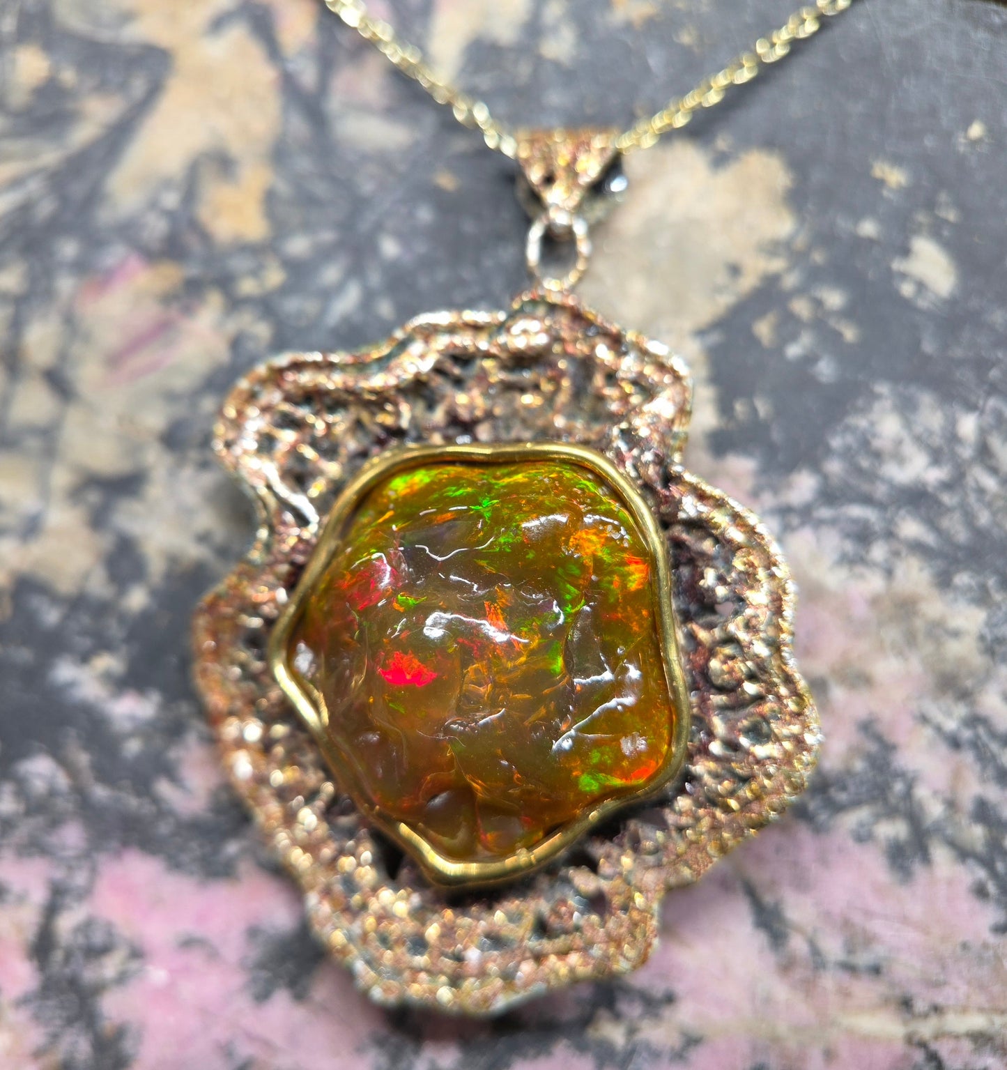 Large Natural Opal Specimen Pendant Sterling Silver #680