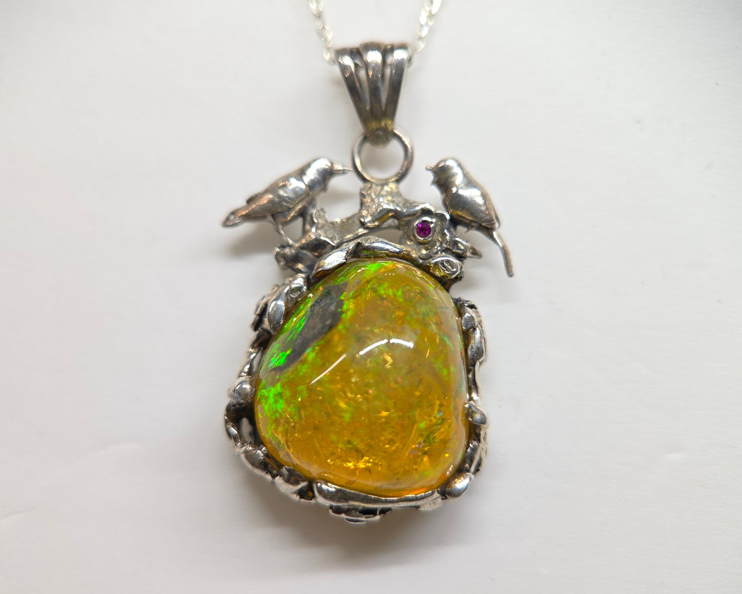 Natural Opal Specimen Pendant Sterling Silver Bird Jewelry #681
