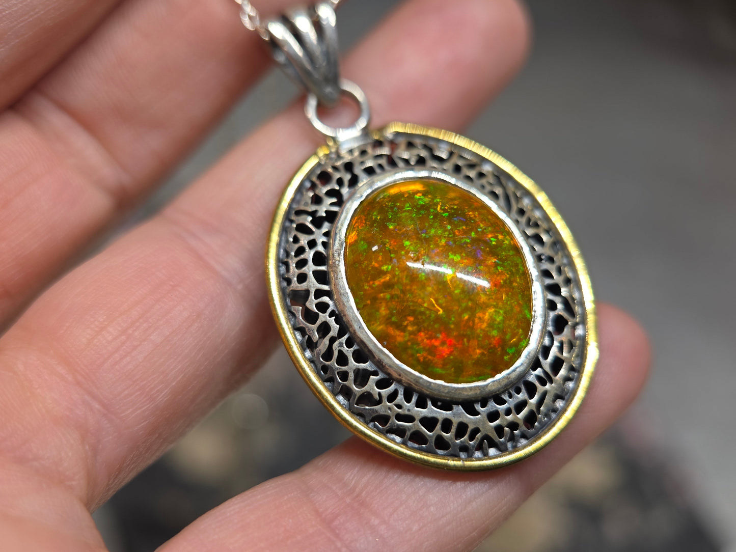 Natural Opal Specimen Pendant Sterling Silver Rustic Jewelry #682