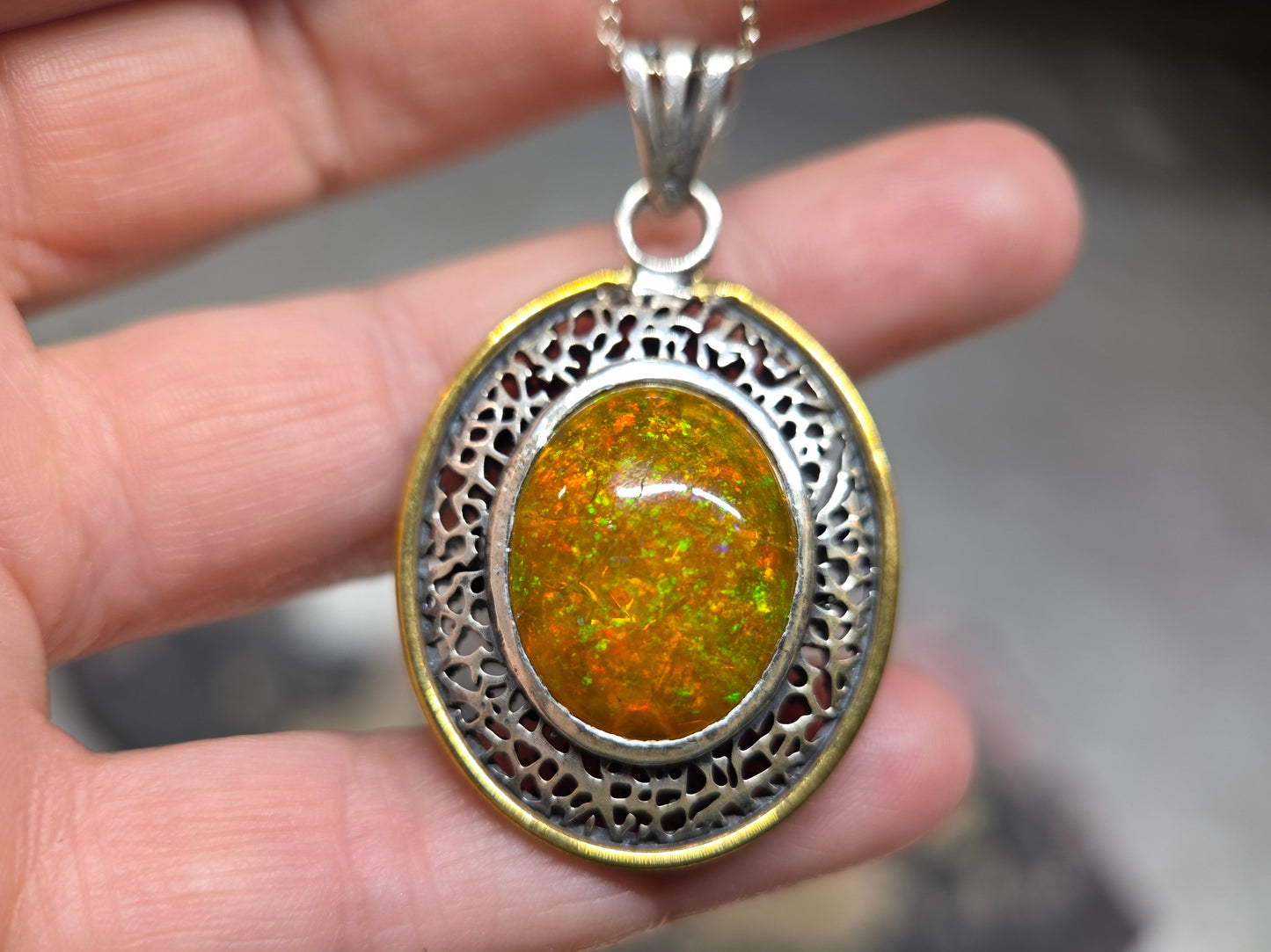 Natural Opal Specimen Pendant Sterling Silver Rustic Jewelry #682