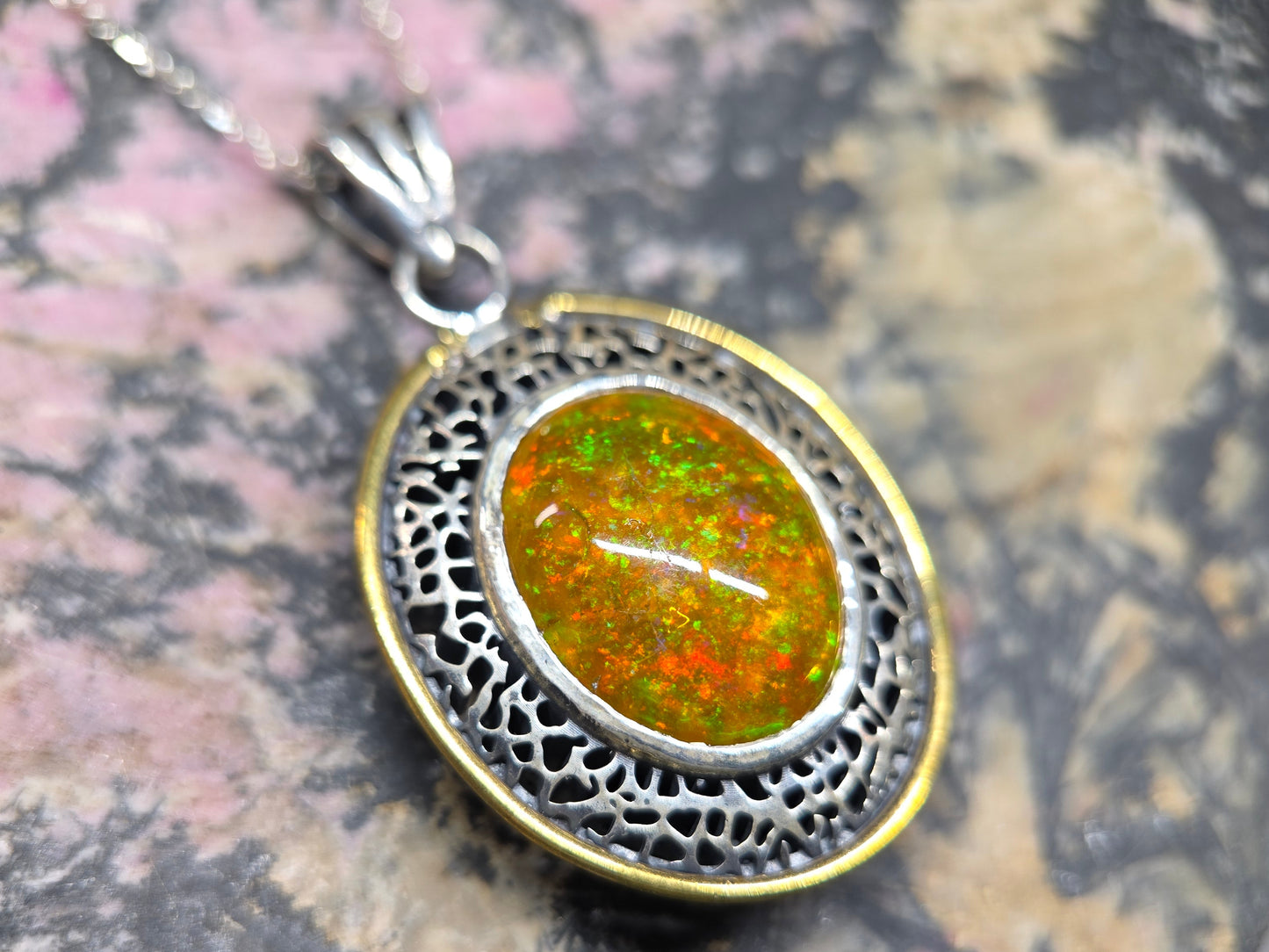 Natural Opal Specimen Pendant Sterling Silver Rustic Jewelry #682