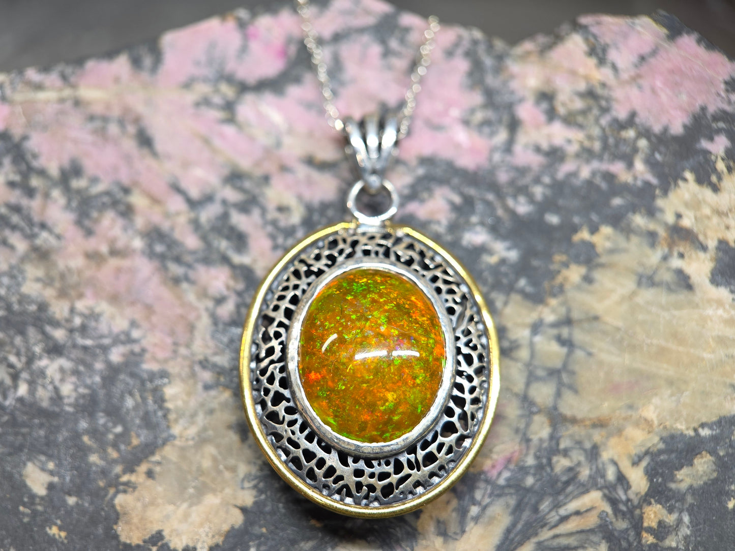 Natural Opal Specimen Pendant Sterling Silver Rustic Jewelry #682