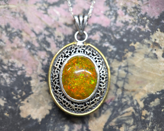 Natural Opal Specimen Pendant Sterling Silver Rustic Jewelry #682