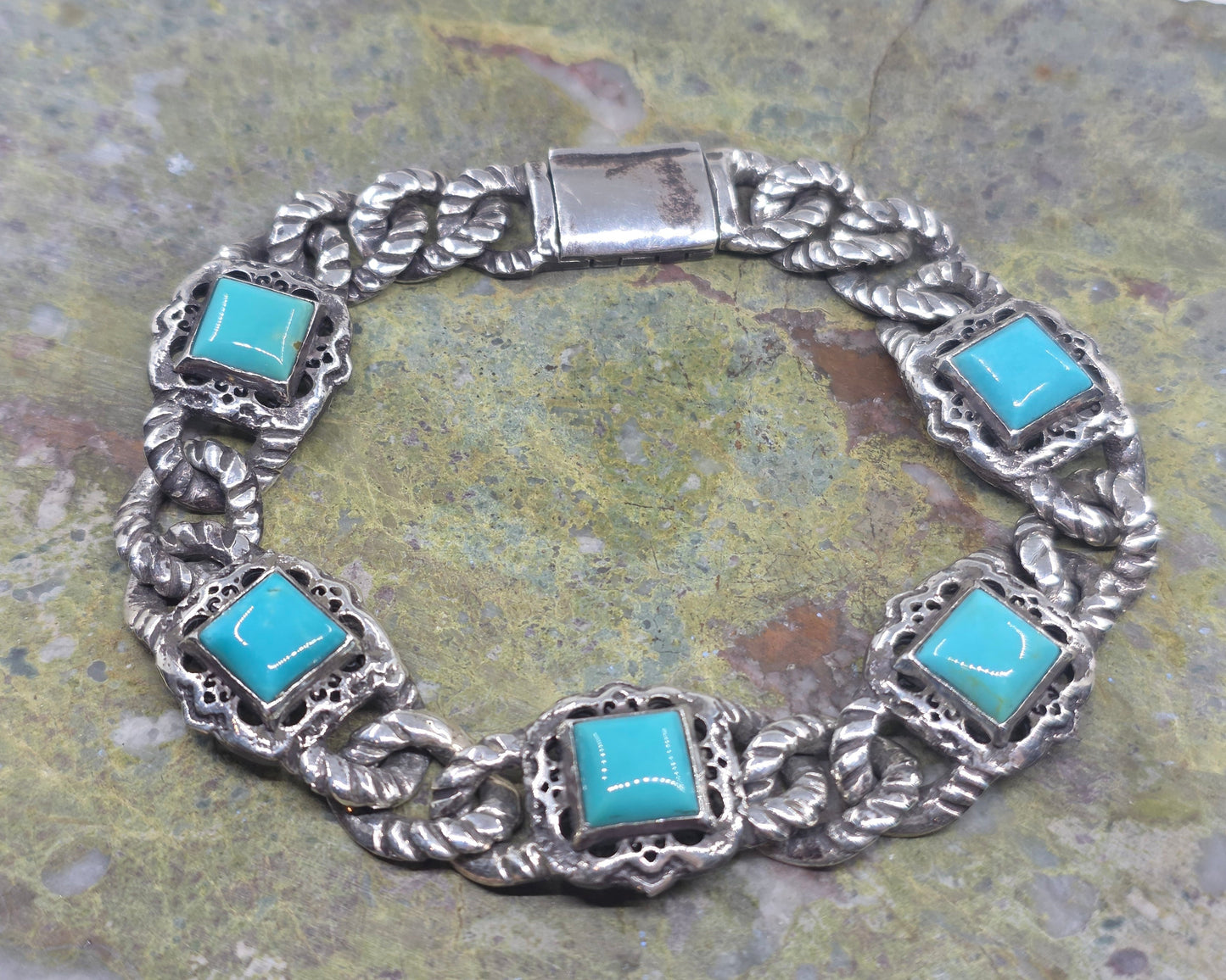 Rustic Silver Arizona Turquoise Link Bracelet #684
