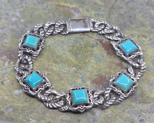 Rustic Silver Arizona Turquoise Link Bracelet #684