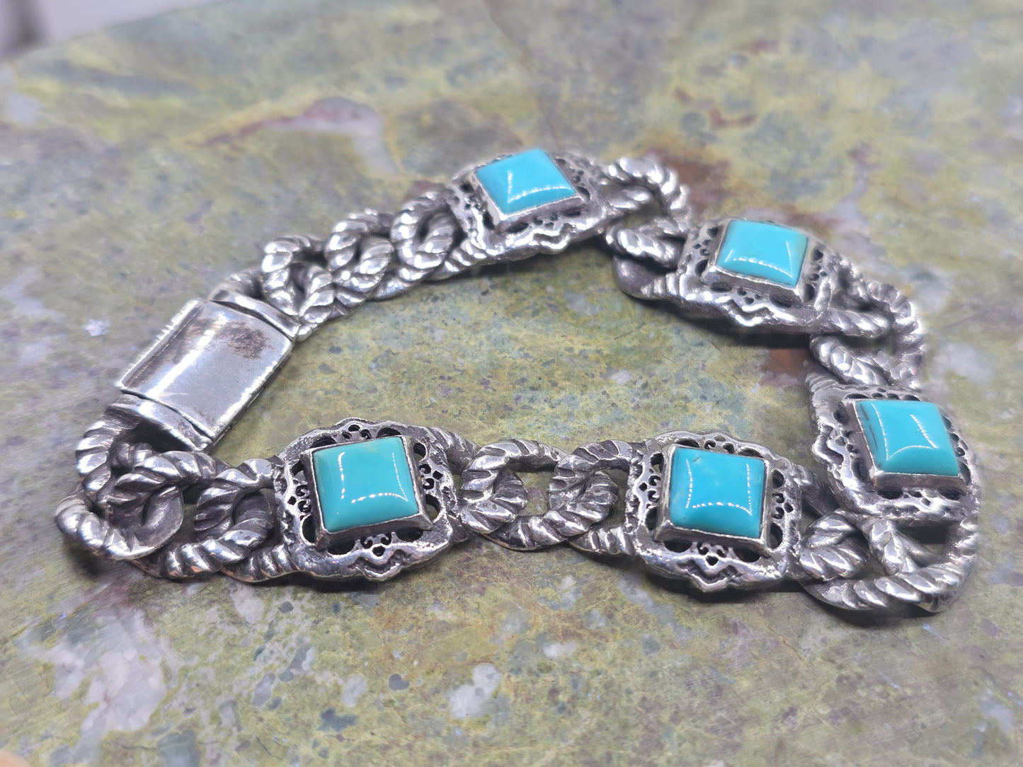 Rustic Silver Arizona Turquoise Link Bracelet #684